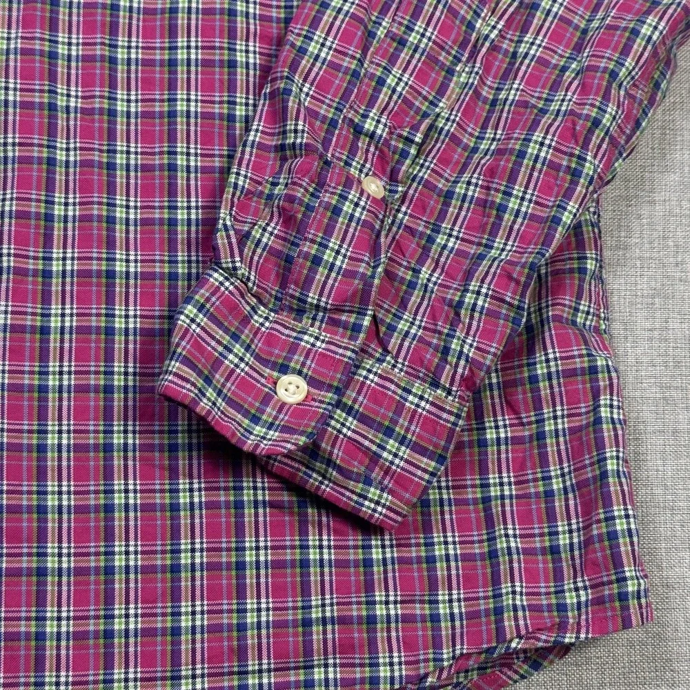 Ralph Lauren Button-Down Shirt Mens M Pink Plaid Long Sleeve Cotton Embroidered